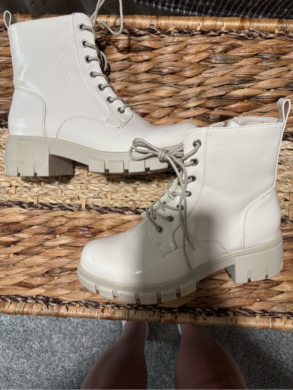 Women’s Lace-Up Combat Boots in Off-White